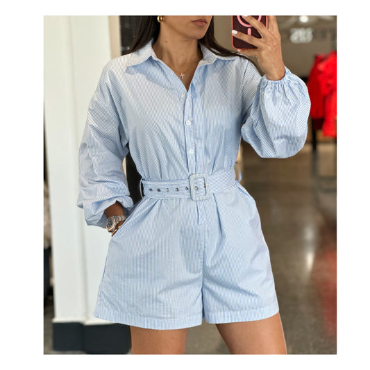 LONG SLEEVE SHIRT ROMPER WITH BELT