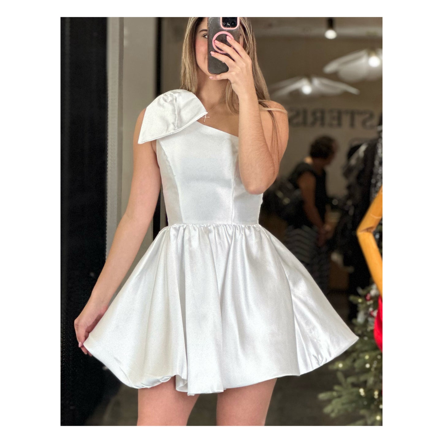 ONE SHOULDER BOW TIE MINI DRESS