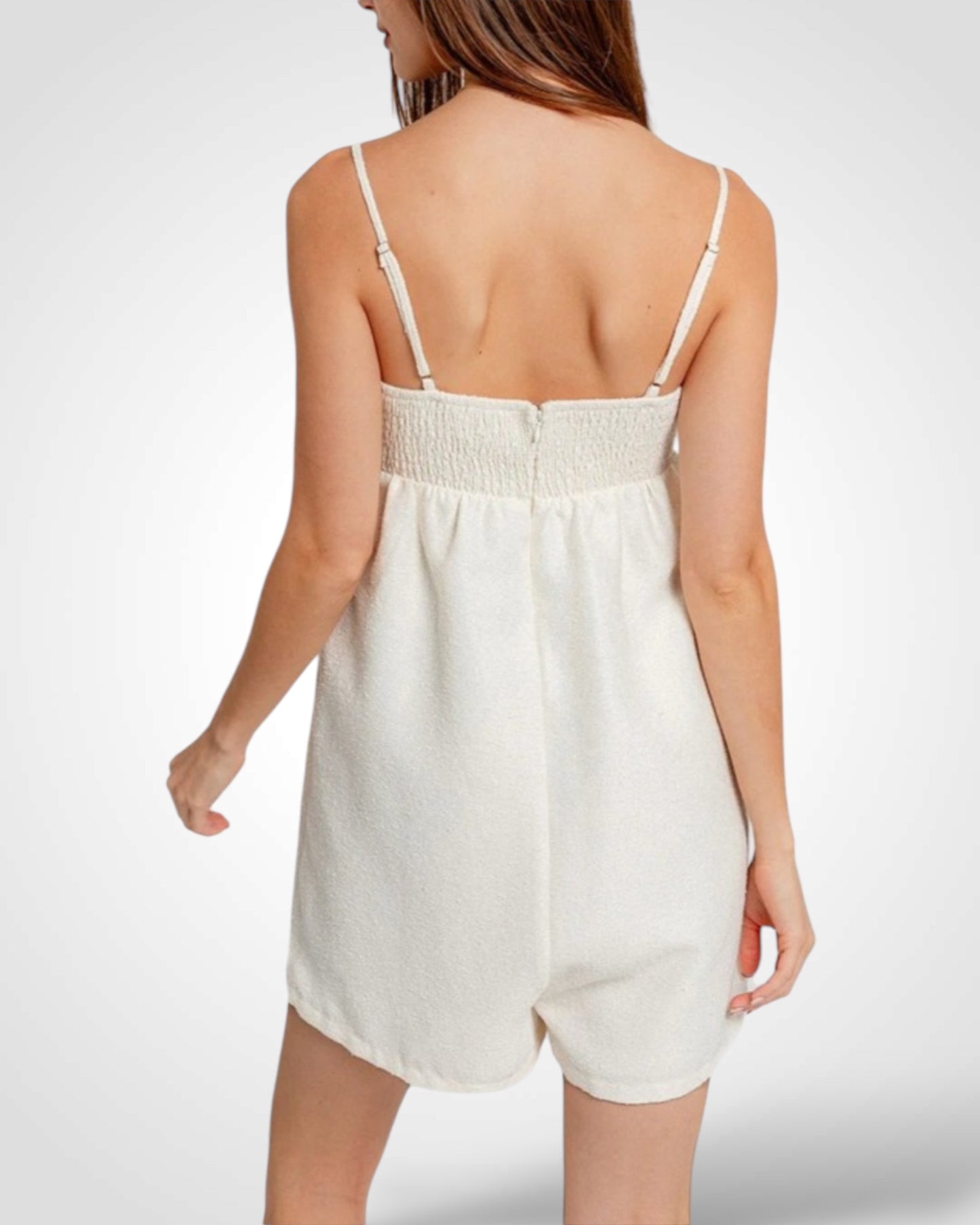 SLEEVELESS SIDE POCKET SMOKED BACK BABYDOLL ROMPER