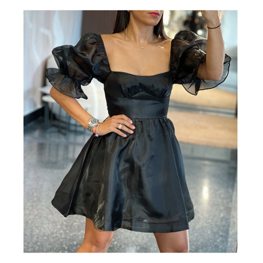 ORGANZA SLEEVED BABYDOLL LINED DRESS