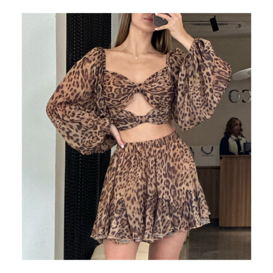 SJQ- LEOPARD CHIFFON SKIRT SET