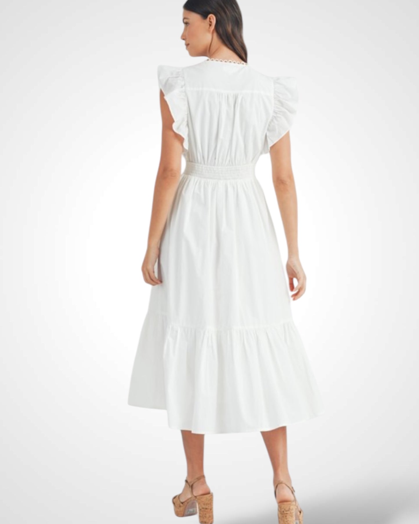 POPLIN SCALLOPED TRIM SURPLUS MIDI DRESS