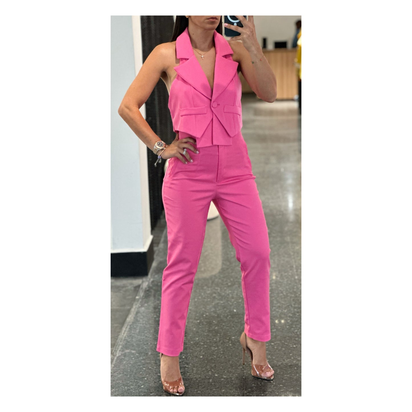 PINK COLLAR VEST OPEN BACK