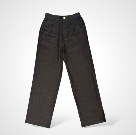 BLACK LINEN FRONT CREASED PANTS