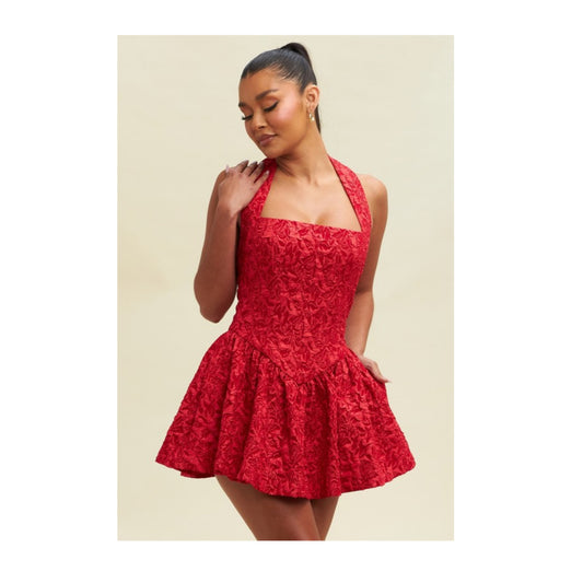 JACQUARD HALTER DRESS (Red)