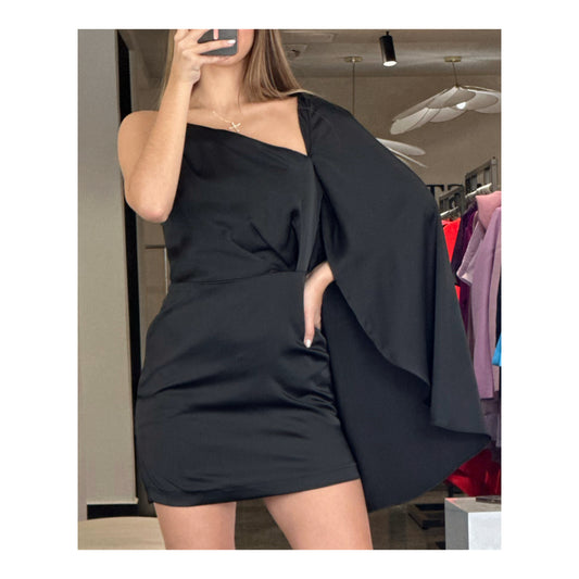 CAPE SHOULDER SATIN MINI DRESS