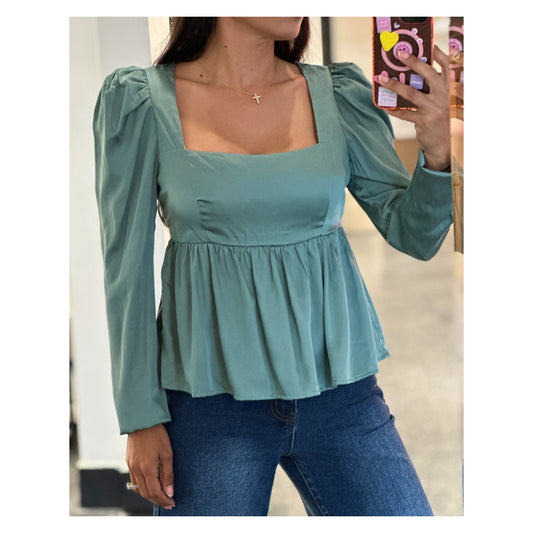 PUFF SLEEVE SATIN TOP