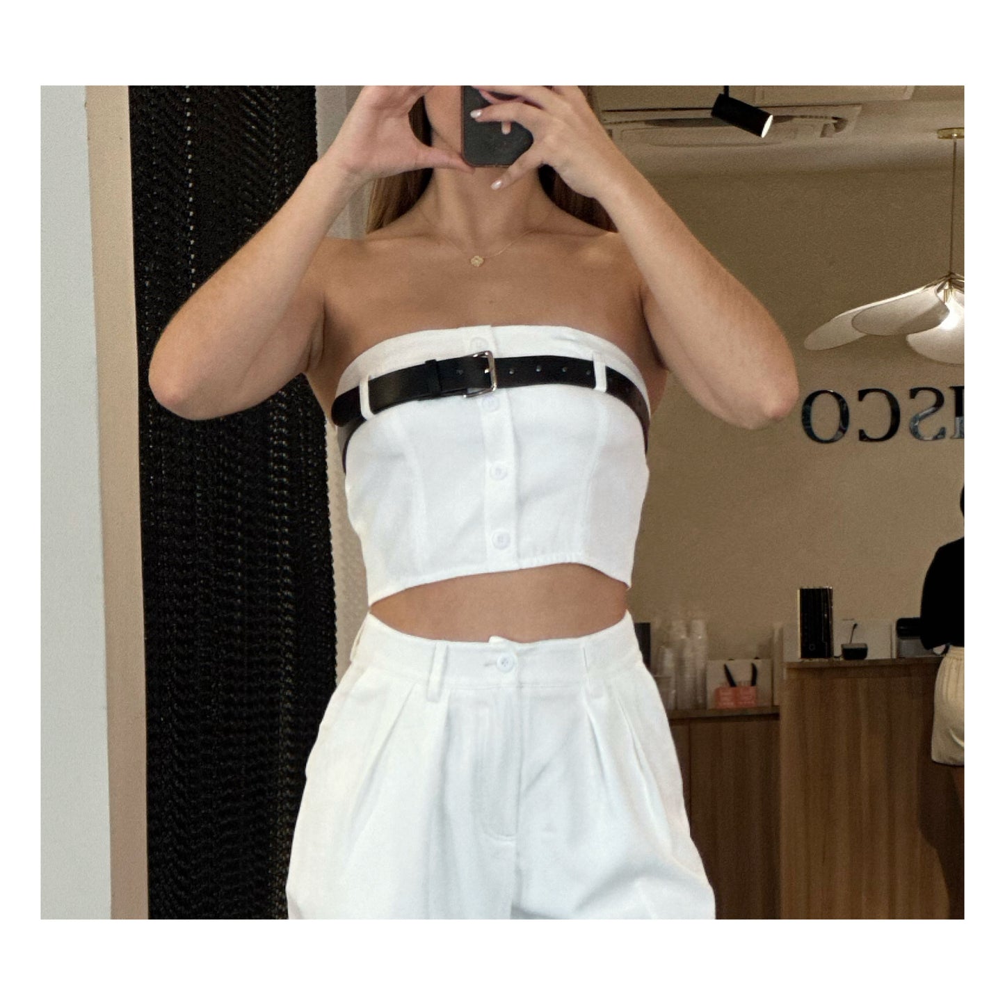 CASSIE BELTED CROP TUBE TOP & STRAIGHT PANTS SET