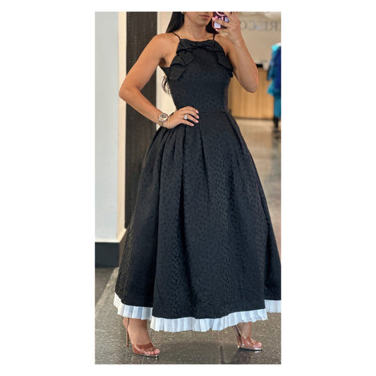 BOW APPLIQUE DETAILED MIDI DRESS WITH CONTRAST HEM