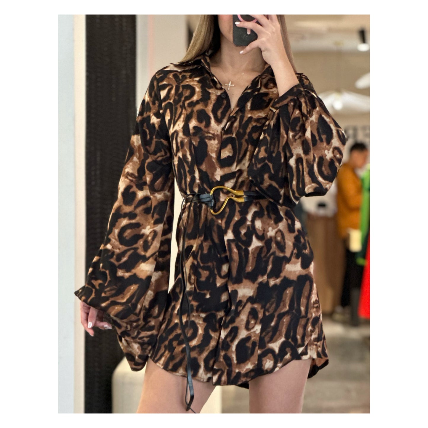 ANIMAL PUFF SLEEVE DRESS