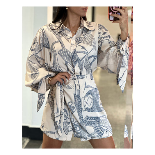 CHAIN TIE WRAP SHIRT DRESS