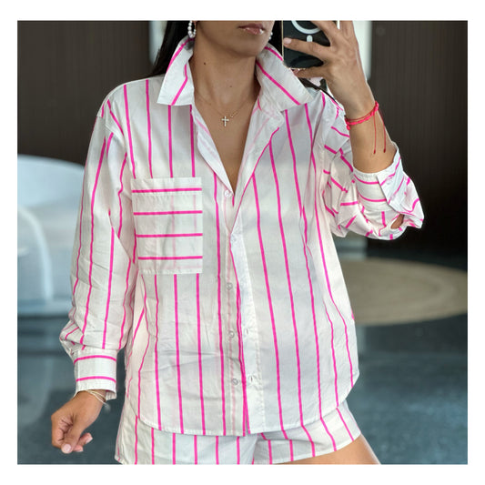 Striped Poplin Down Shirt