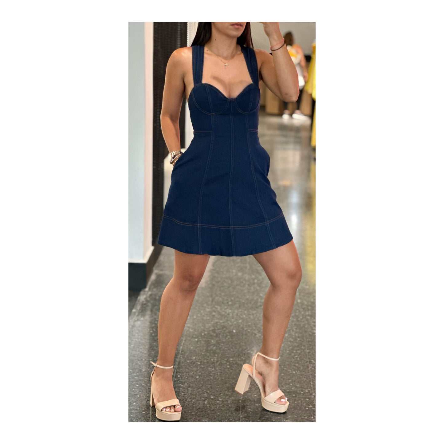 Navy Denim Short Dress