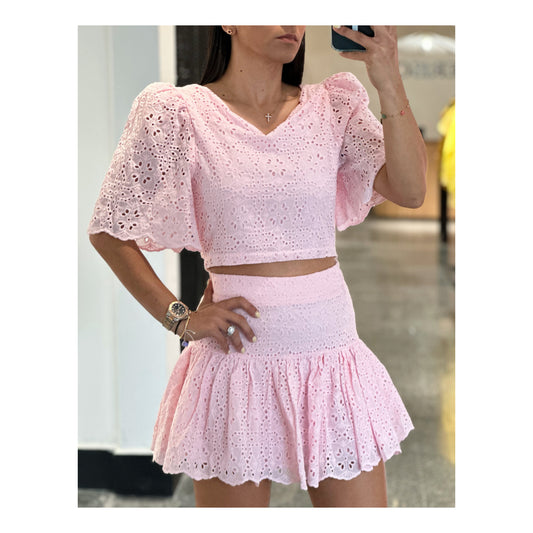 PUFF SLEEVE CROP TOP AND MINI SKIRT SET