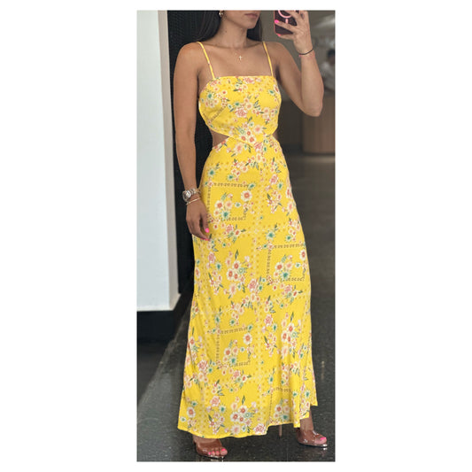 YELLOW SPAGHETTI STRAP OPEN BACK MAXI DRESS