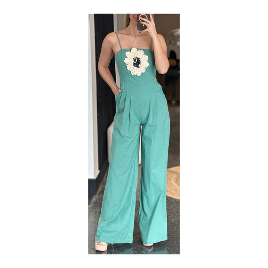 GREEN FLOWER DETAIL JUMPSUIT