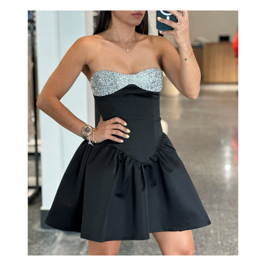 Silvia Black Bustier A Line Mini Dress