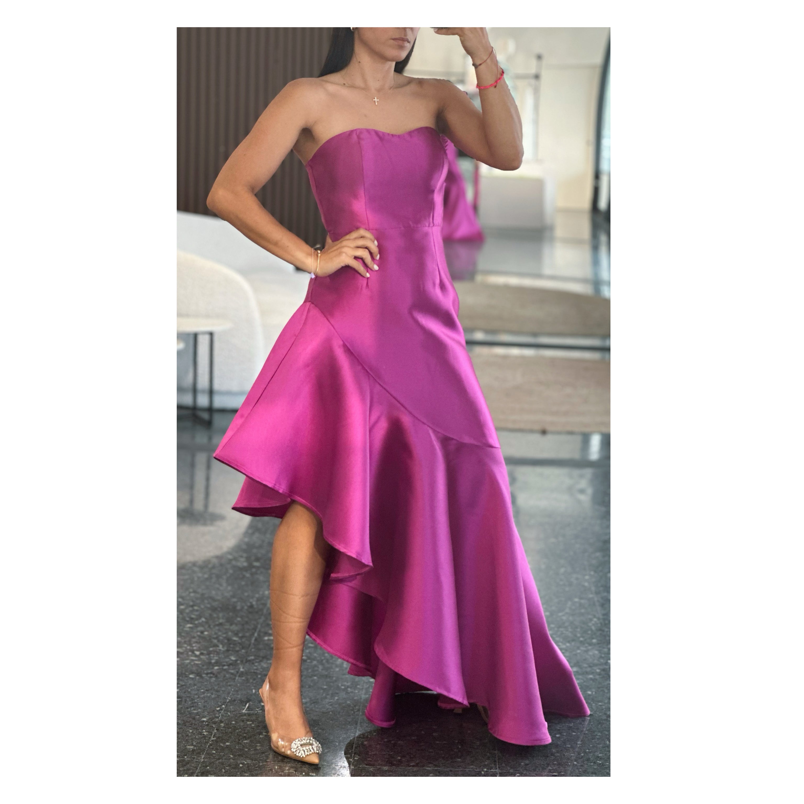 Magenta strapless dress hotsell