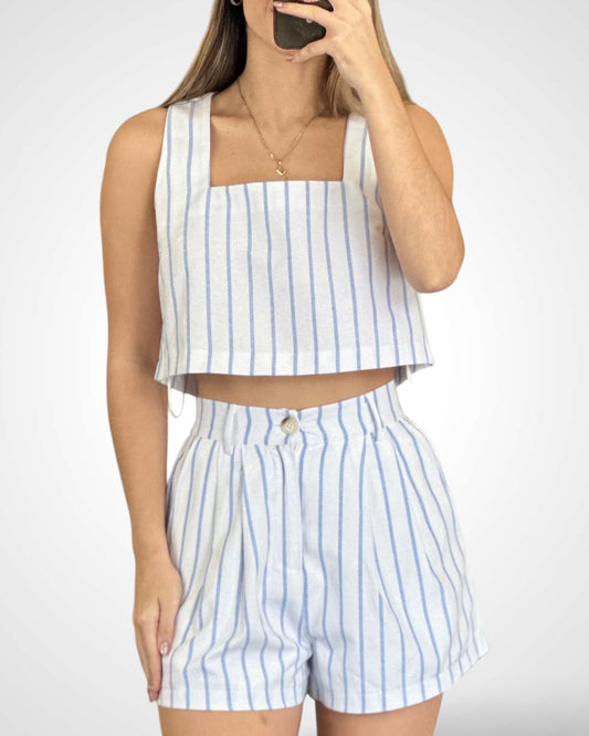 STRIPED SLEEVELESS CROP TOP AND SHORTS SET