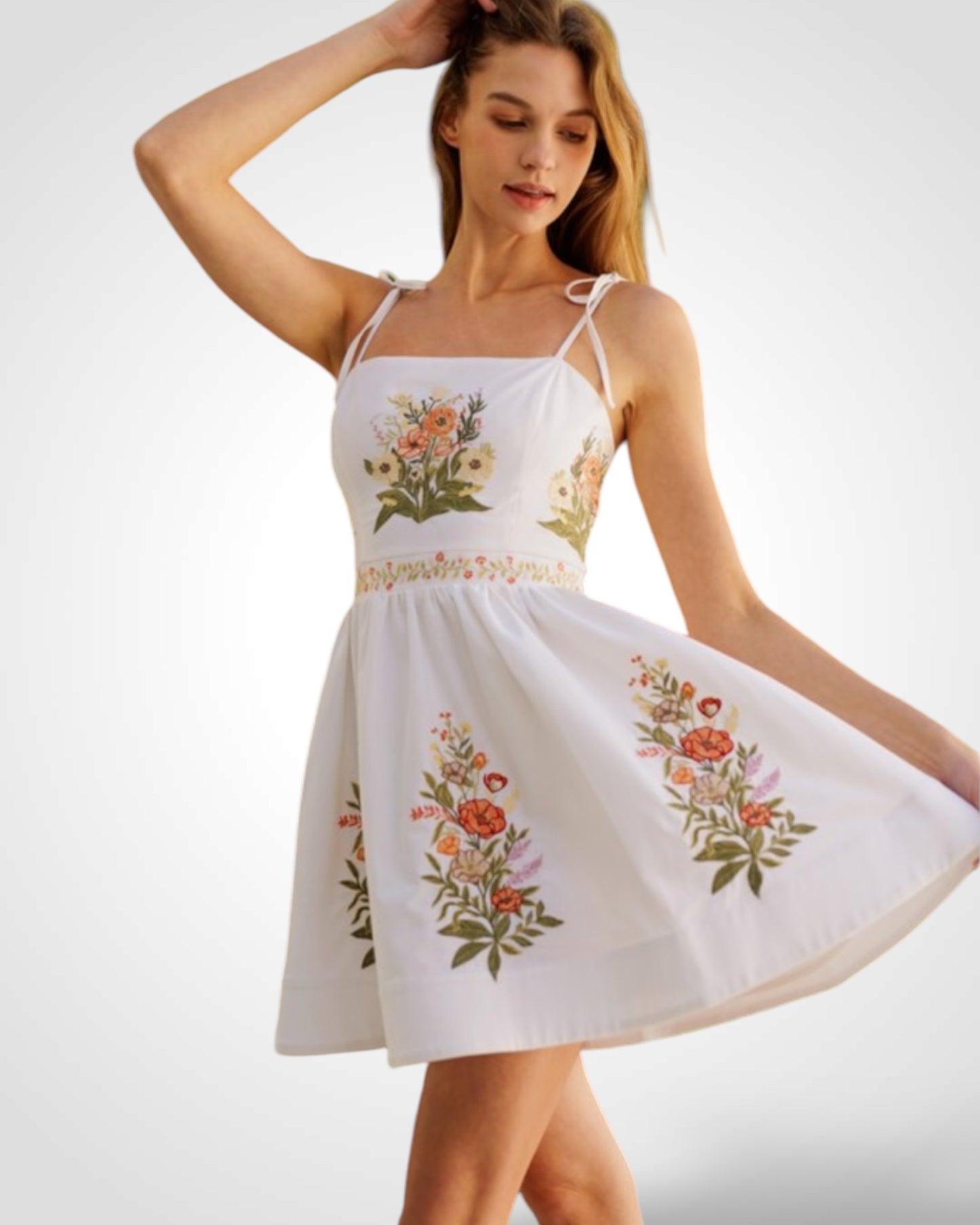 Colored Floral Embroidered Mini Dress