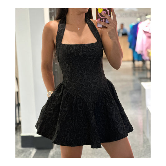 SJQ BLACK JACQUARD HALTER DRESS