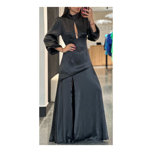 WOMEN'S CUT OUT FRONT SLIT MAXI DRESS (Black )