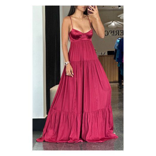 CARMINE ELEGANT SILKY MAXI DRESS