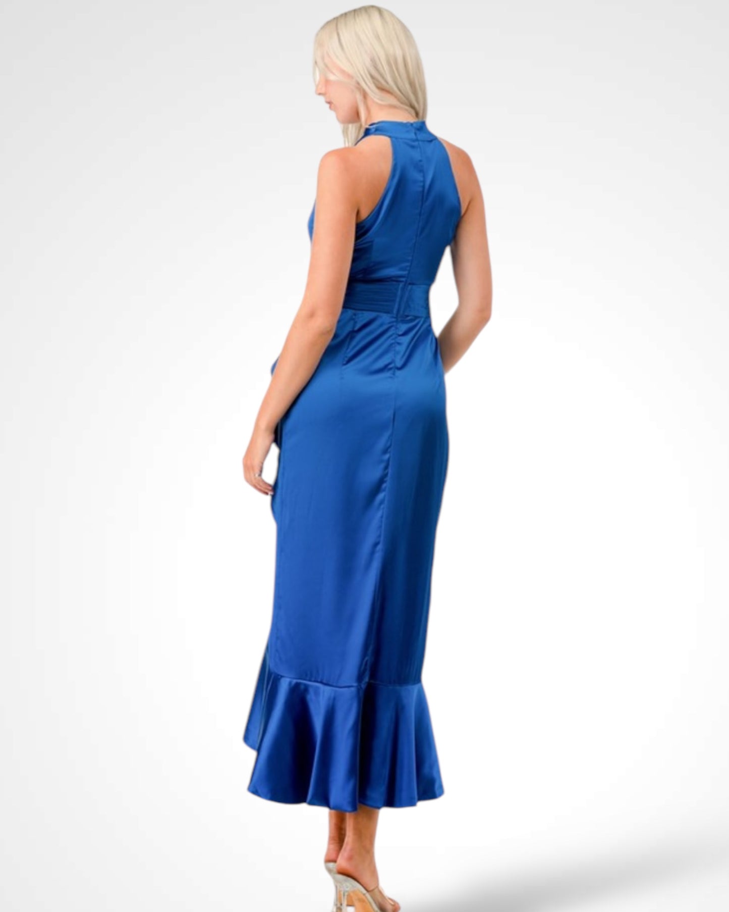 Blue Halter High Low Midi Dress