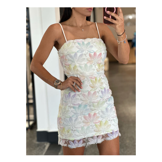 FLORAL BEAD EMBELLISHED TUBE MINI DRESS