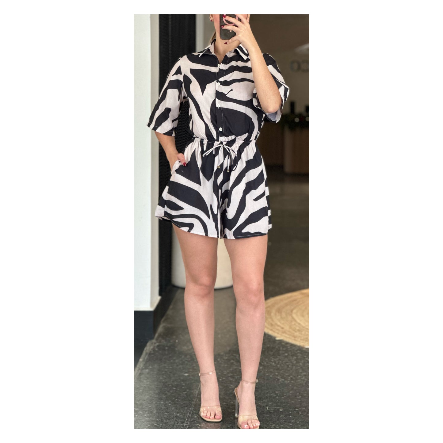 SHORT SLEEVE ZEBRA PRINT ROMPER