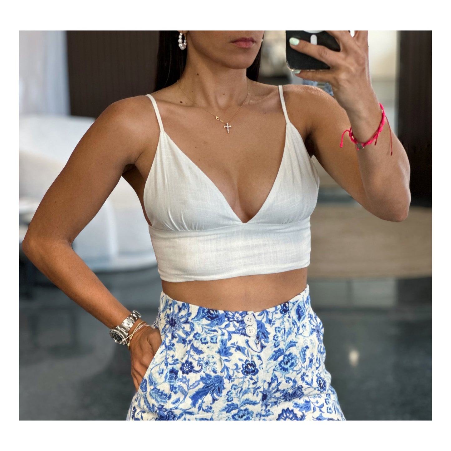 OFF WHITE LINEN BRA TOP