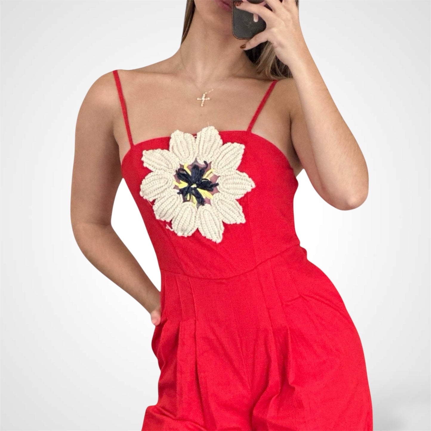 RED FLOWER DETAIL JUMPSUIT