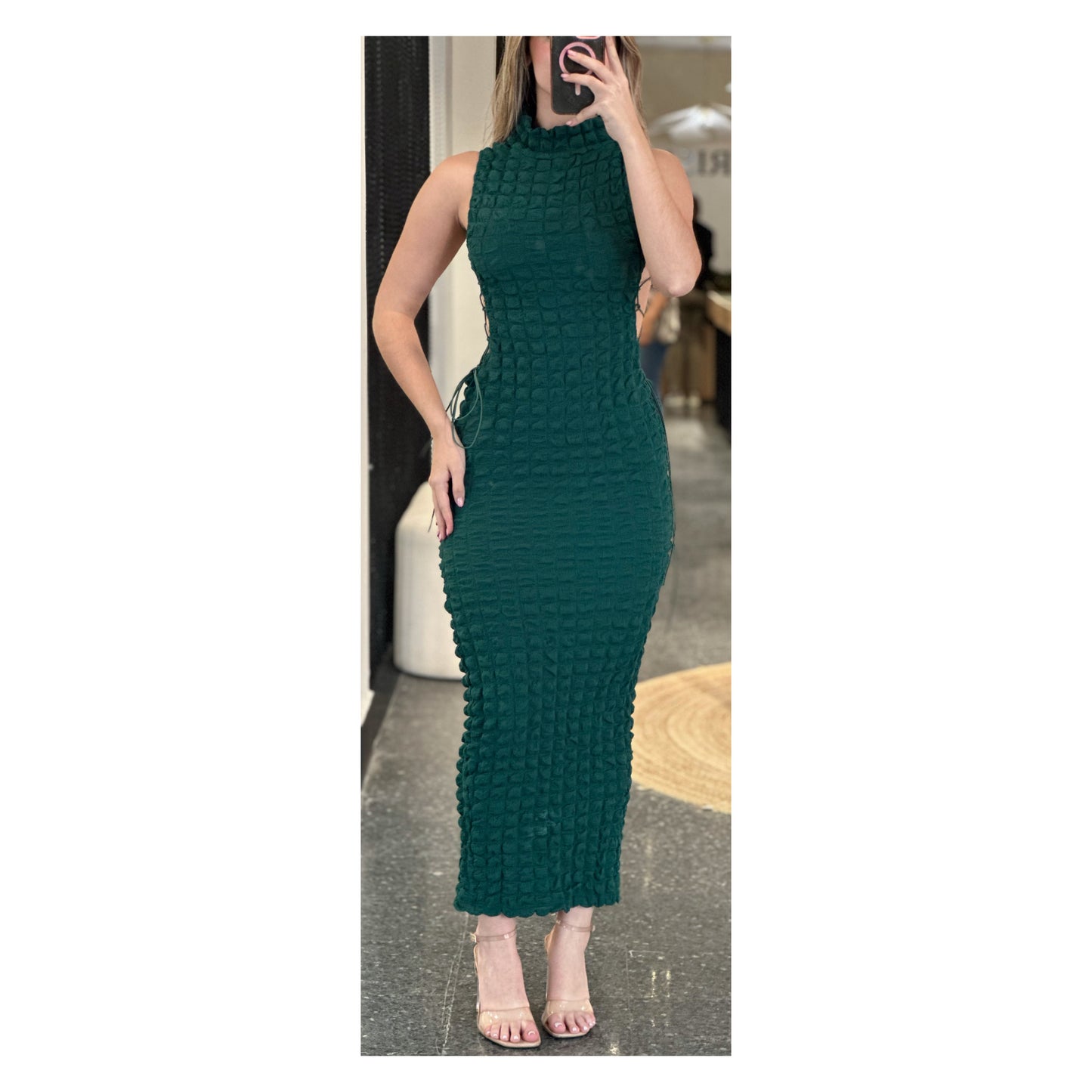 SJQ-MOCK NECK SIDE OPEN DETAILED BODYCON MAXI DRESS