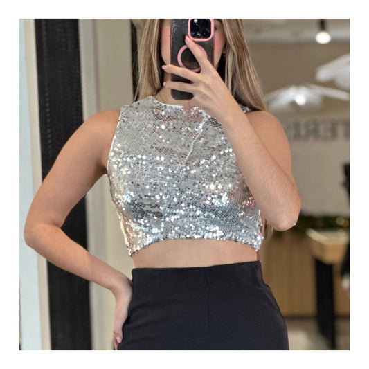 SLEEVELESS SEQUINS CROP TOP