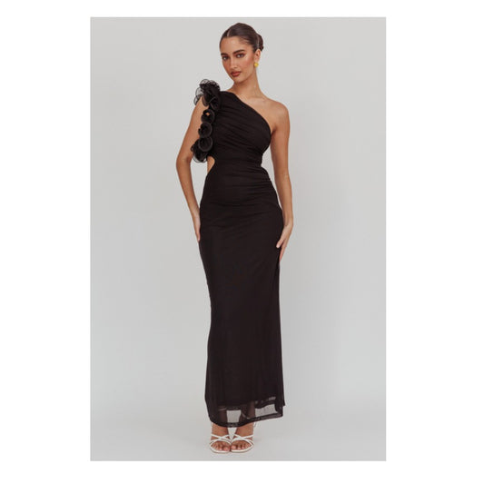 ONE SHOULDER MESH MAXI DRESS