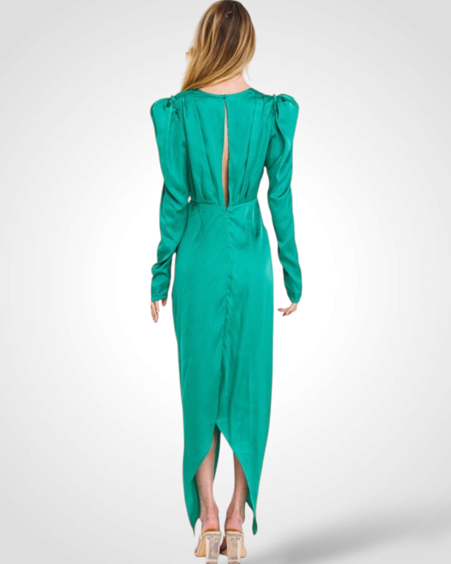 Long Sleeve Shirring Midi Dress