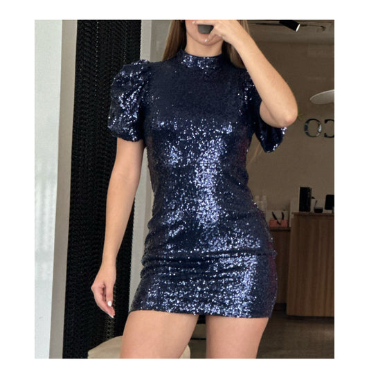 SHORT PUFF SLEEVE SEQUINS BODYCON MINI DRESS