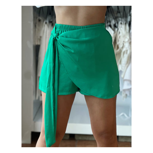 Washed Poly Silk Side Tie Skort Shorts