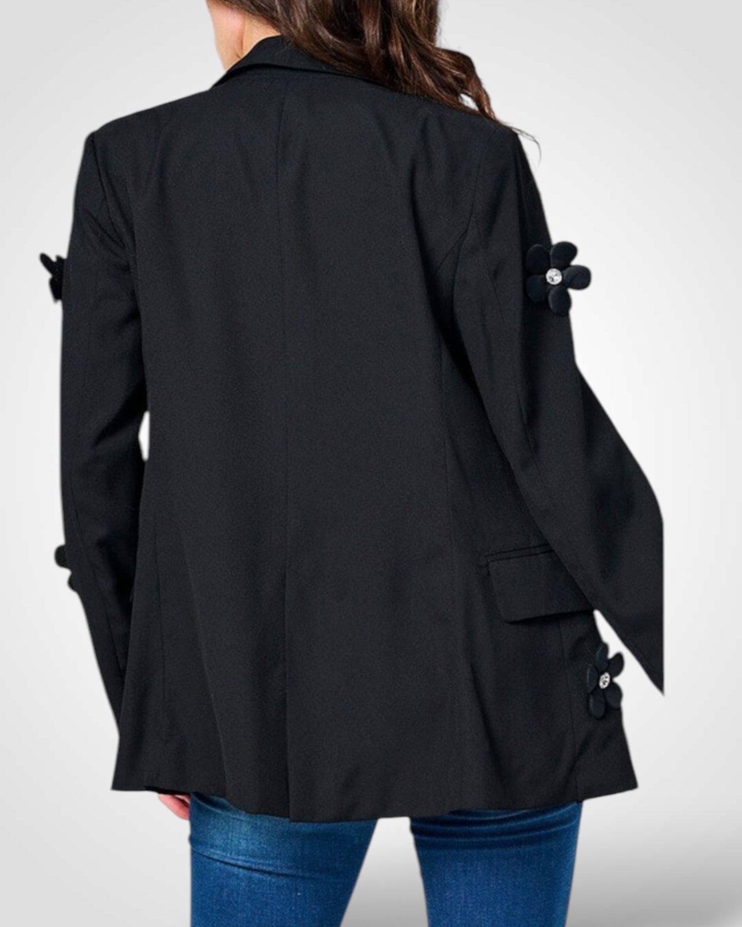 SOLID FLOWER DETAIL LONG SLEEVE BLAZER JACKET