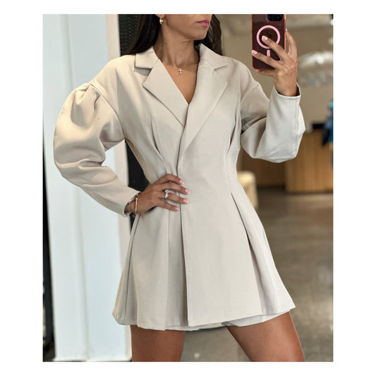 LONG PUFF SLEEVE BUTTON CLOSURE WRAP ROMPER