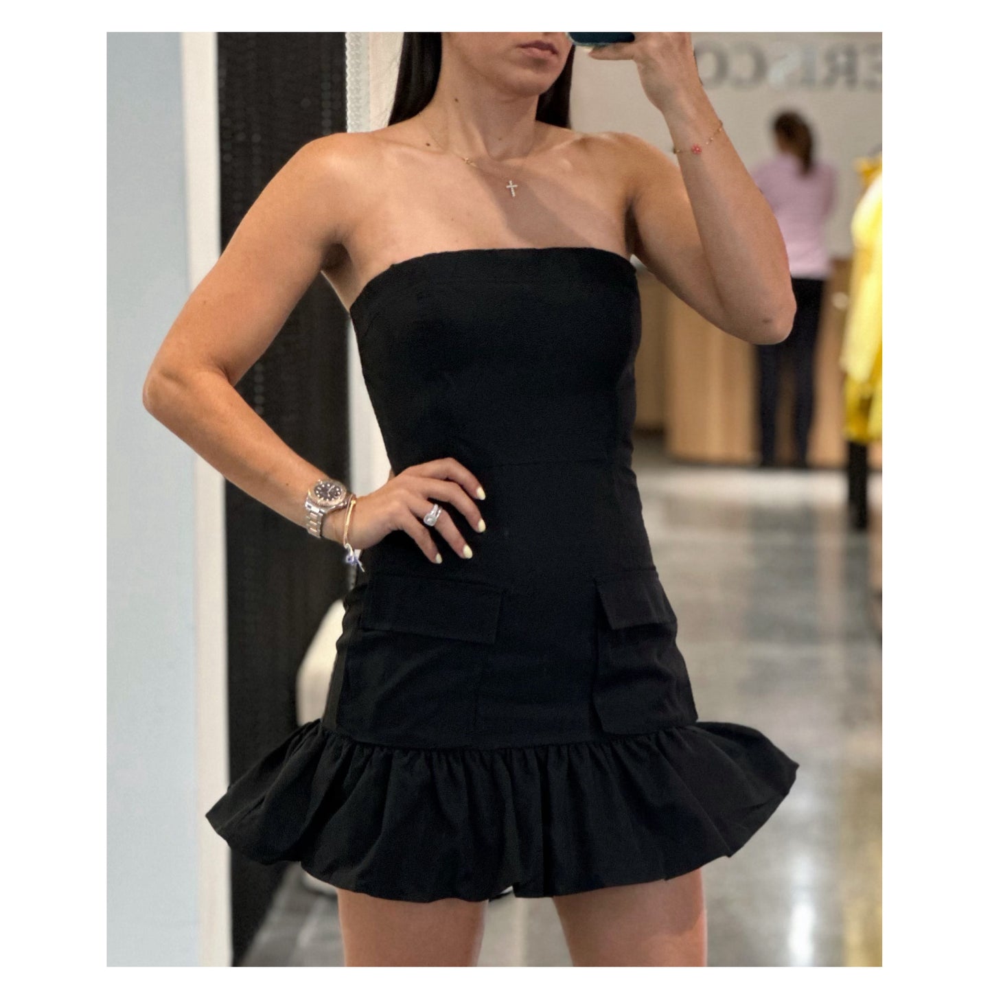 SJQ-OFF SHOULDER CARGO MINI DRESS