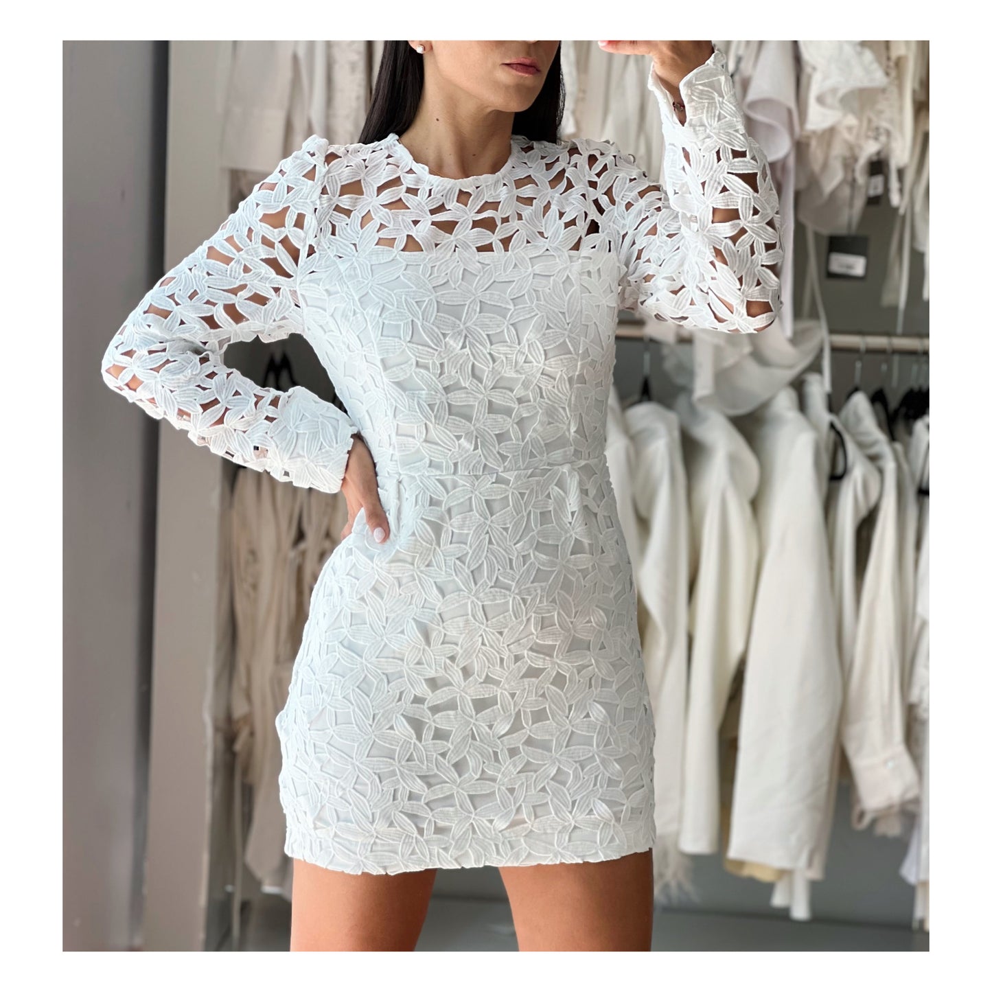 Eyelet Structured Mini Dress