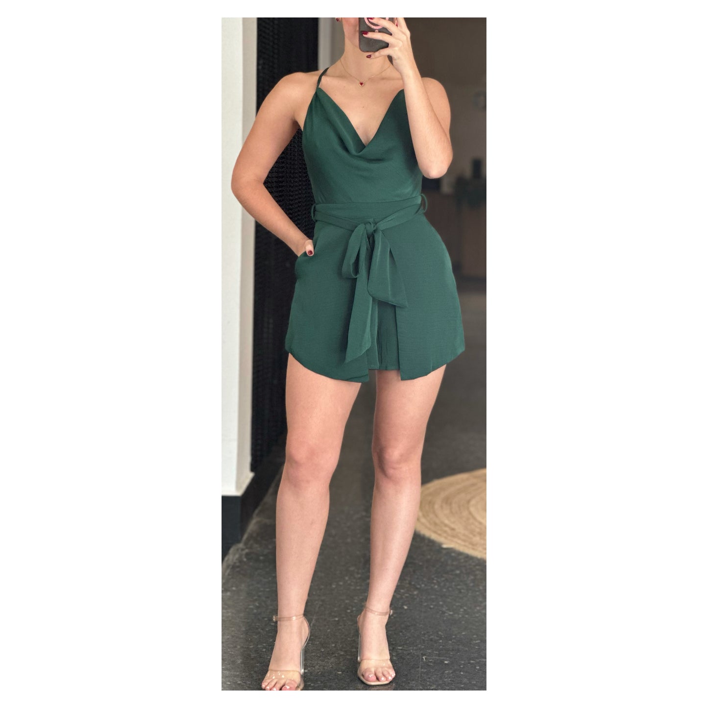 Cross Back Satin Romper (Green)