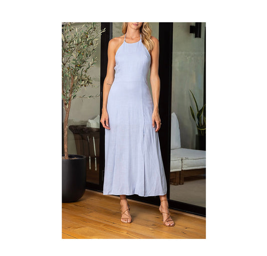 HALTER NECK OPEN BACK LINEN MAXI DRESS