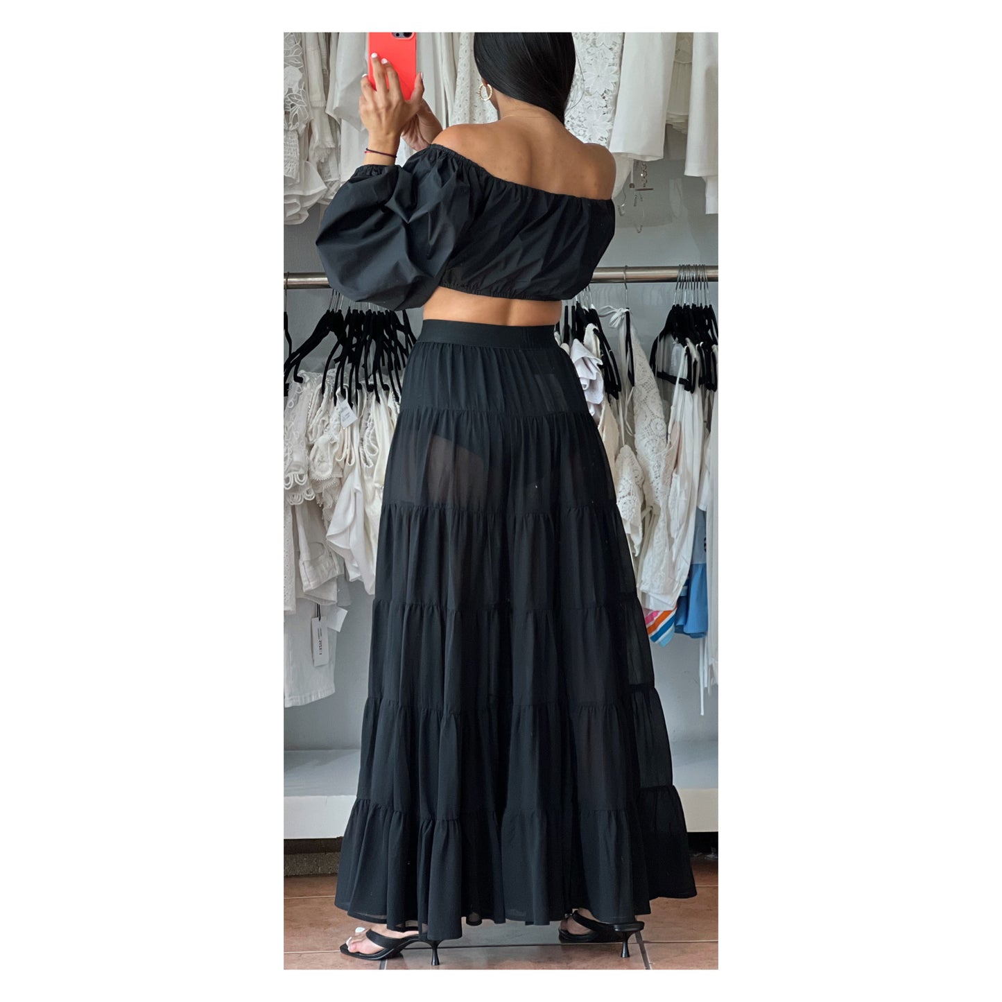 TIERED SHEER MAXI SKIRT