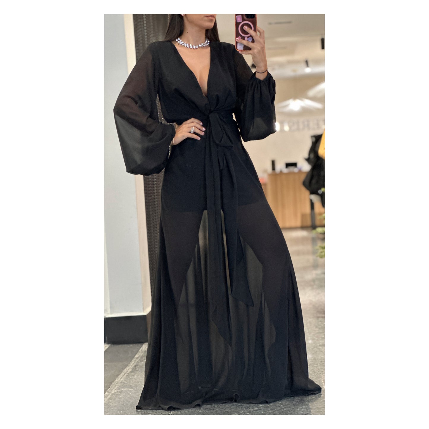 SOLID CHIFFON TIE FRONT MAXI DRESS