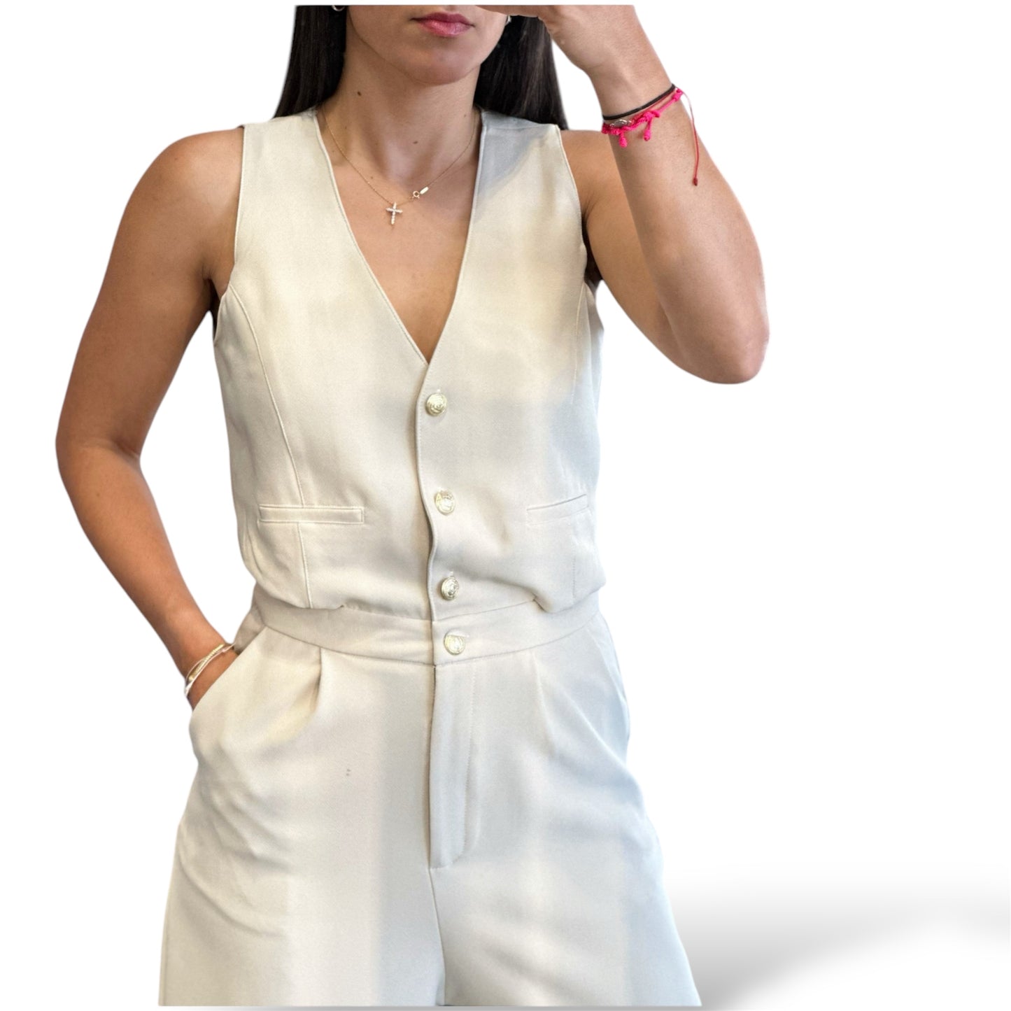 SLEEVELESS BEIGE JUMPSUIT