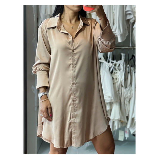 LONG SLEEVE SHIRT SATIN MINI DRESS