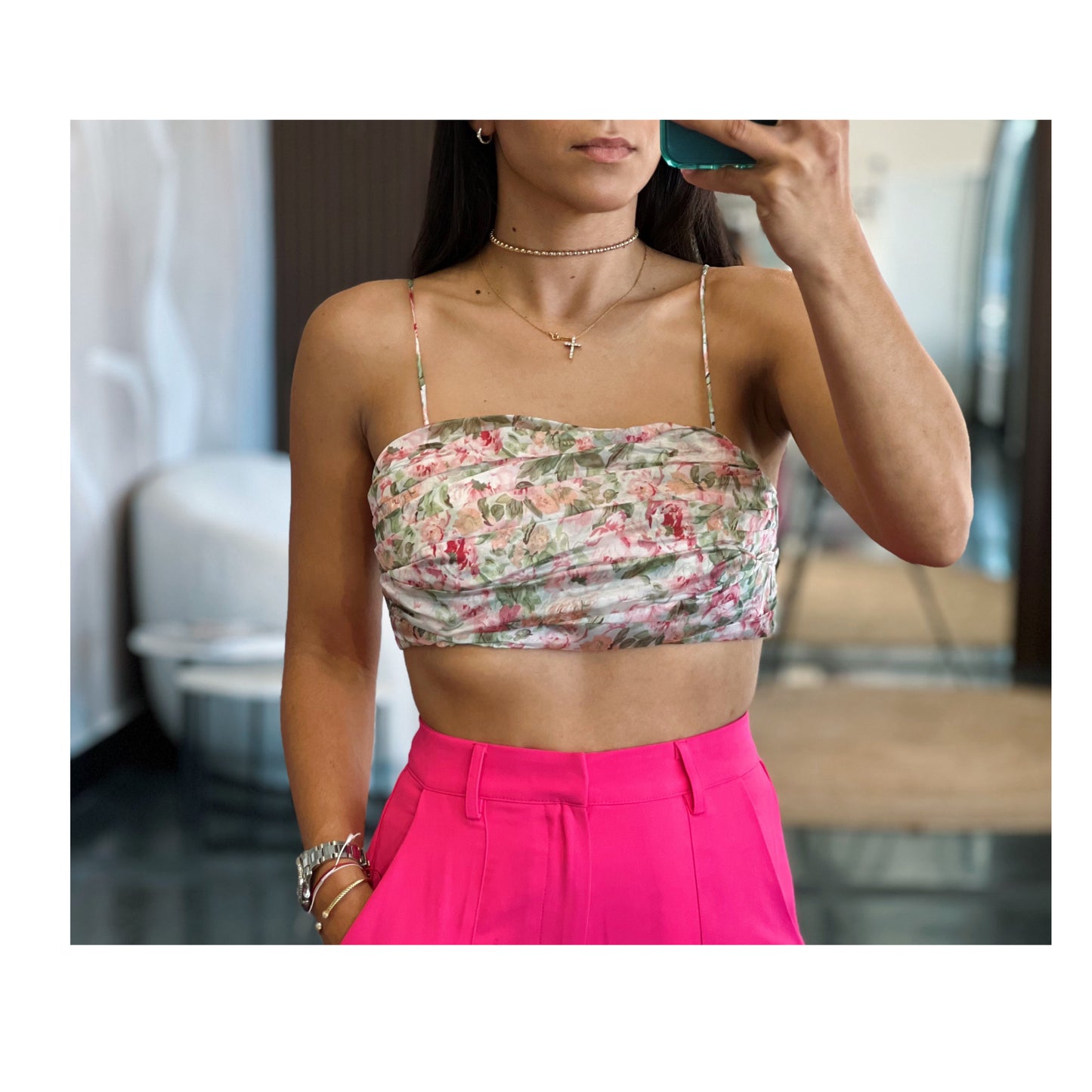 SJ - Rose Print Crop top