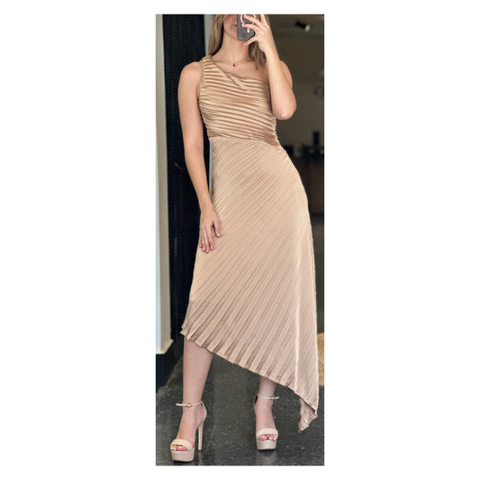 ONE SHOULDER ASSYMETRICAL HEM PLEATED DRESS